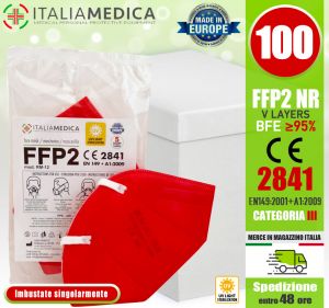 Mascherina FFP2 ROSSA Italiamedica Certificata CE2841 DPI Cat.III Made in EU #N90056004411-100
