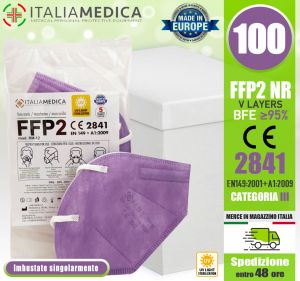 Mascherina FFP2 LILLA Italiamedica Certificata CE2841 DPI Cat.III Made in EU #N90056004413-100